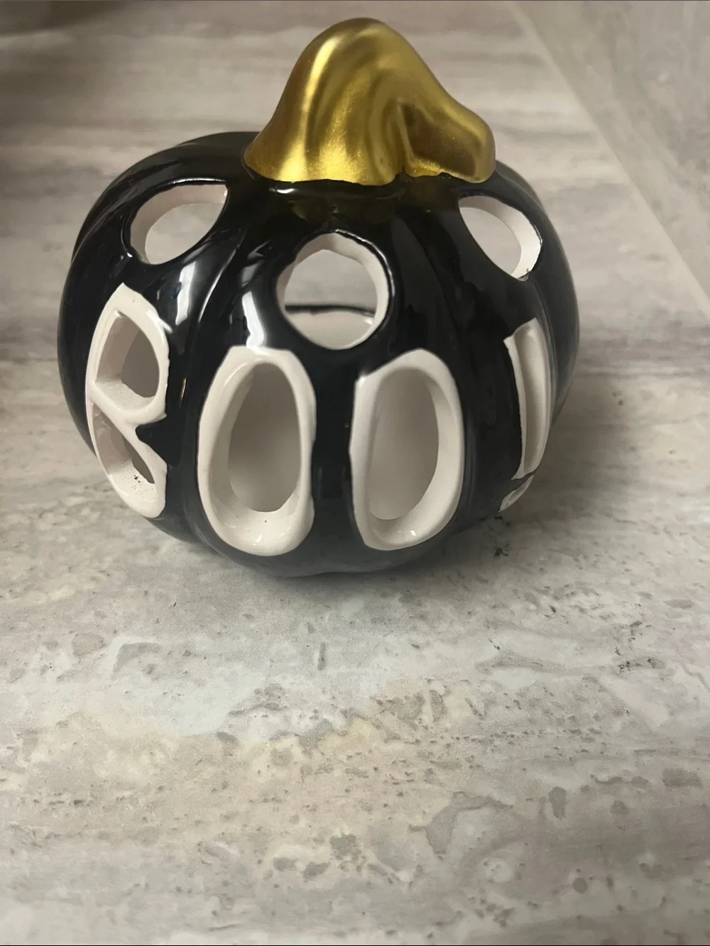 Ceramic Black and Gold Pumpkin candle holder